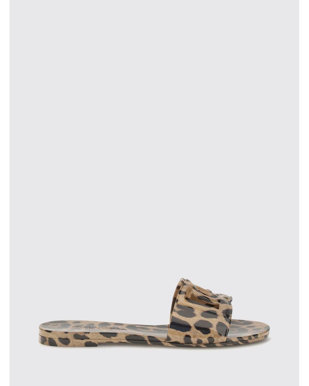 Dolce & Gabbana White Dolce &Amp Gabbana Animal-Print Rubber Slides With Dg Monogram