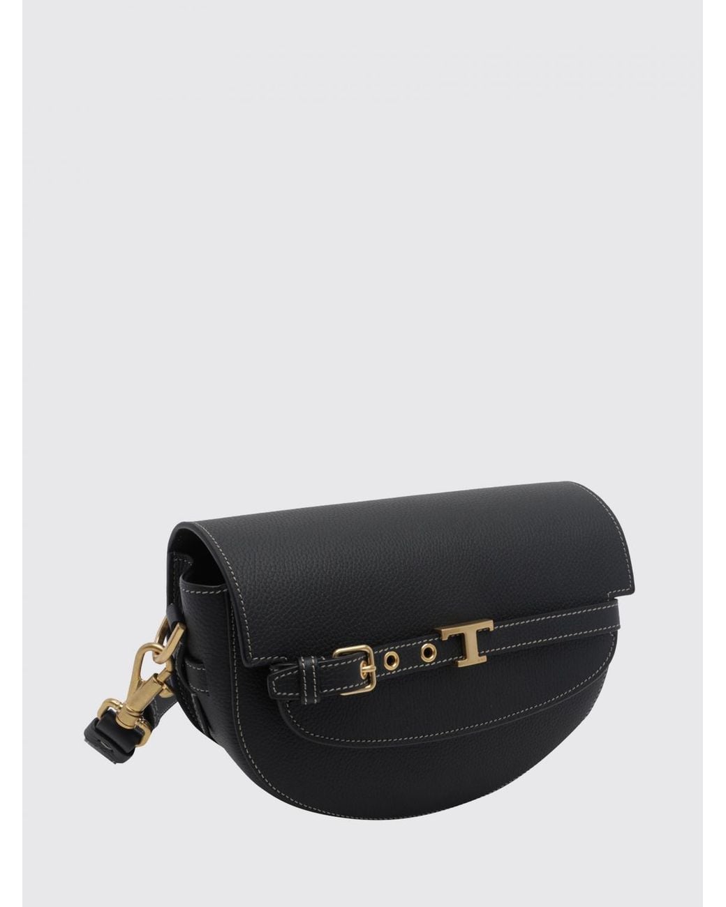 Tod's Black T Signature Half-Moon Grained Leather Mini Bag With Logo