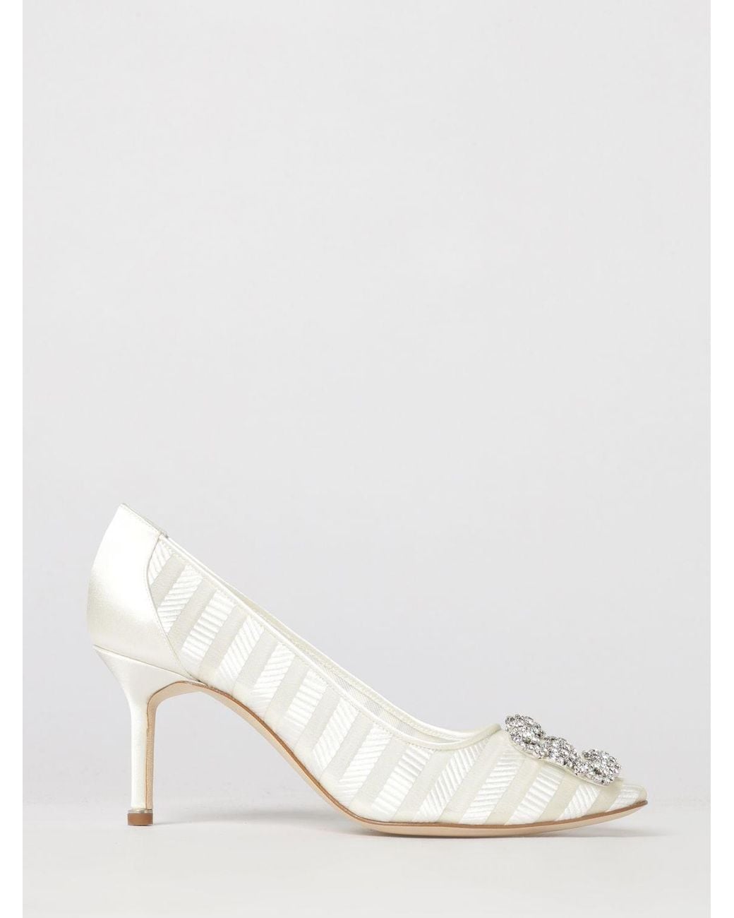 Manolo Blahnik Natural Hangisi Bridal Silk Satin Pumps With Jewelled Buckle