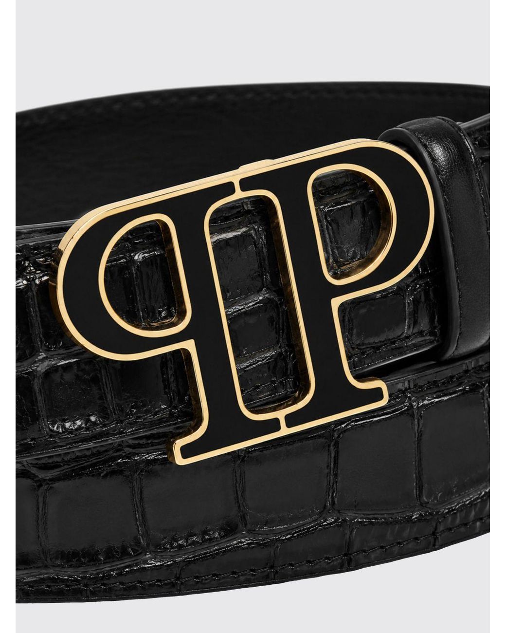 Philipp Plein Black Croc-Embossed Calfskin Belt With Monogram Buckle for men