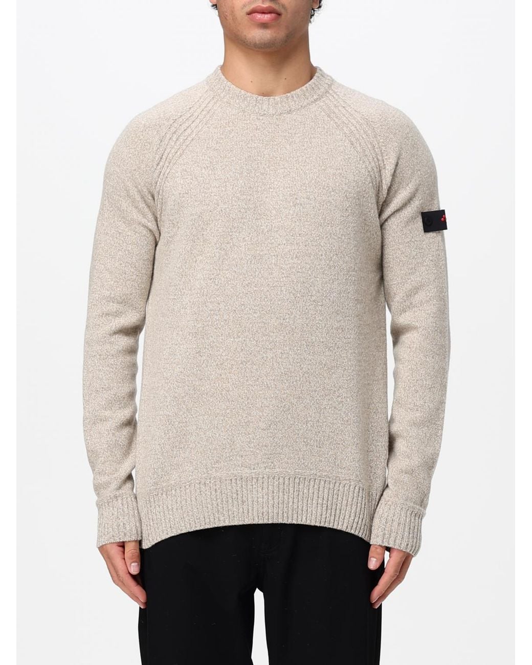 Peuterey Natural Crewneck Pure Wool Jumper With Applied Logo for men