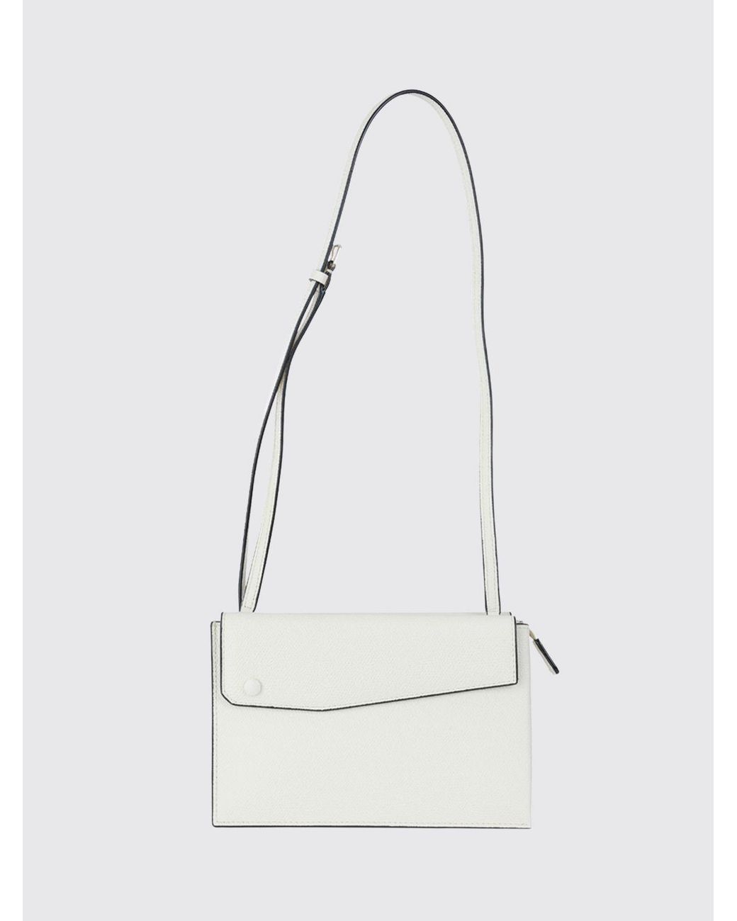 Valextra White Pocket Grained Calfskin Leather Crossbody Bag With Adjustable Handle