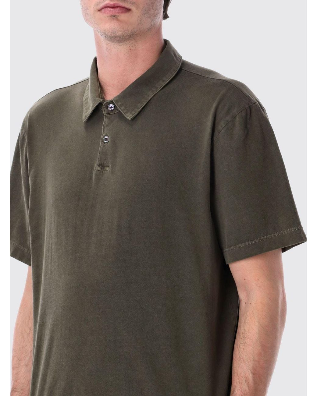 James Perse Gray Short-Sleeved Supima Cotton Polo With 3-Button Placket for men