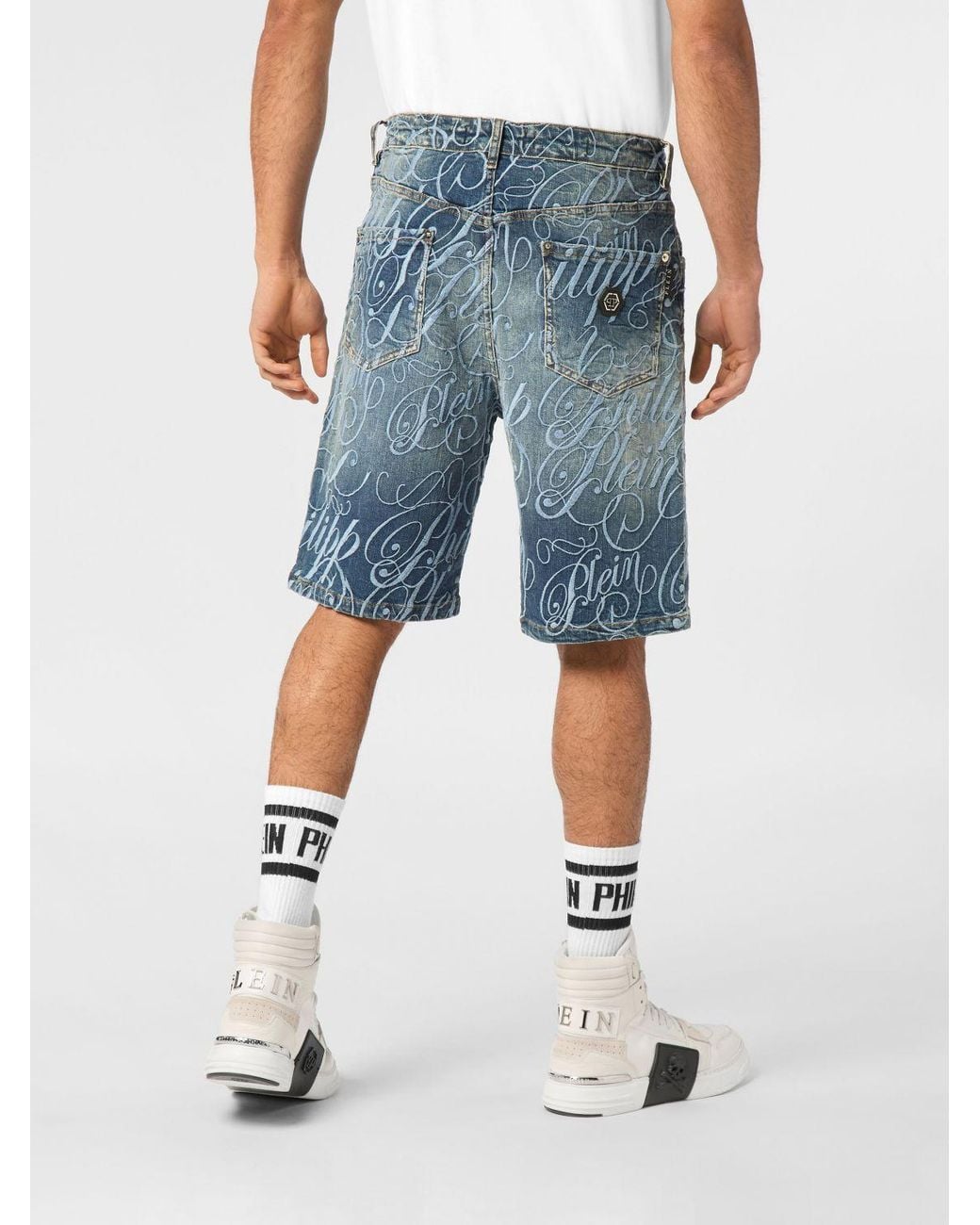 Philipp Plein Blue Cotton Bermuda Shorts With Five-Pocket Design for men