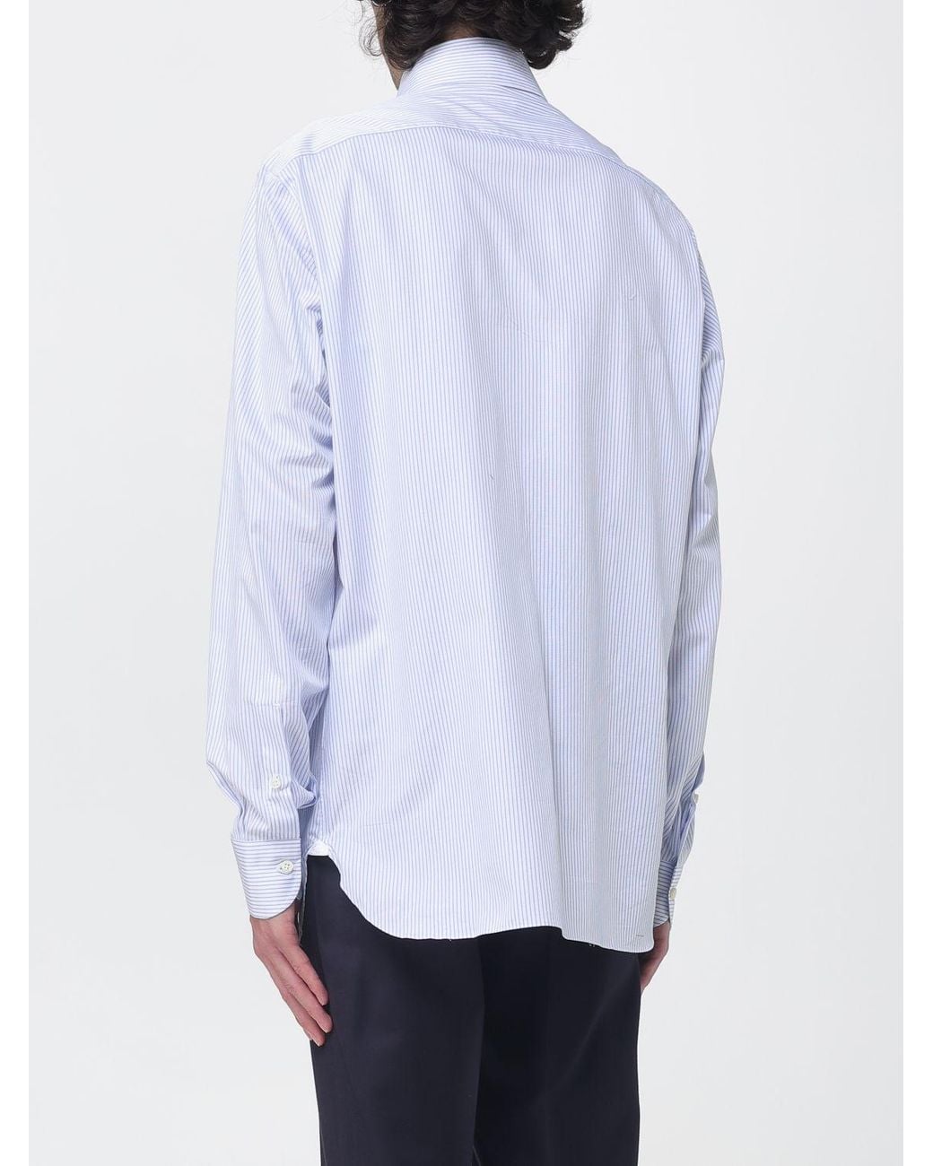 Luigi Borrelli Napoli White Luciano Long-Sleeve Striped Cotton Shirt With French Collar for men