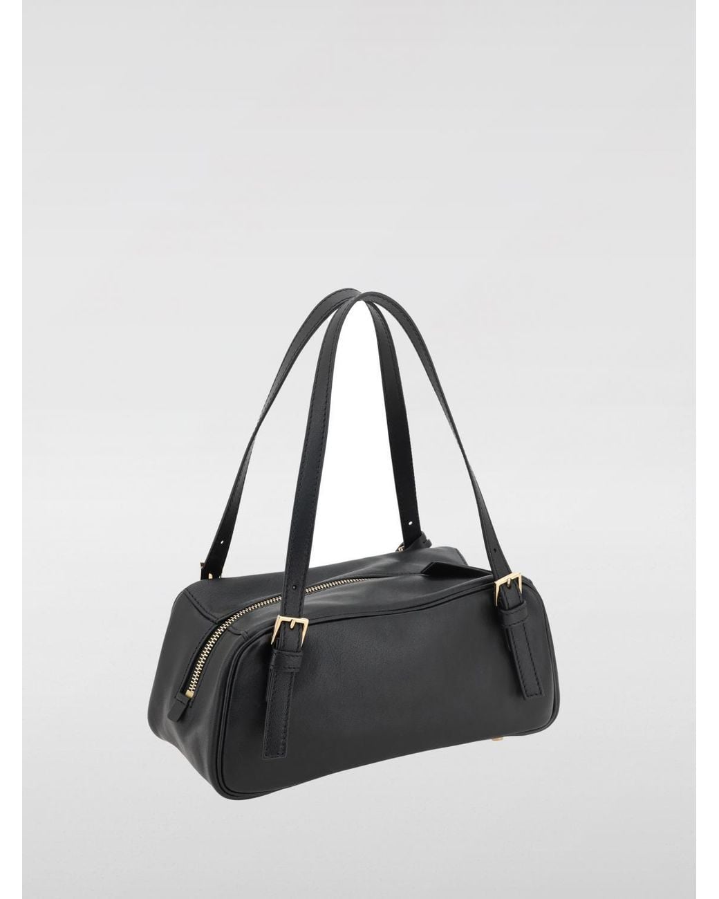 Versace Black Padded Leather Shoulder Bag With Top Zip Closure And Top Handles