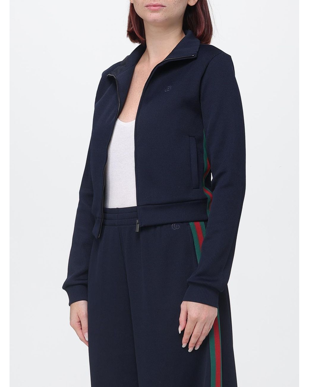 Gucci Blue Web Stripe High Neck Slim Fit Technical Jersey Track Jacket