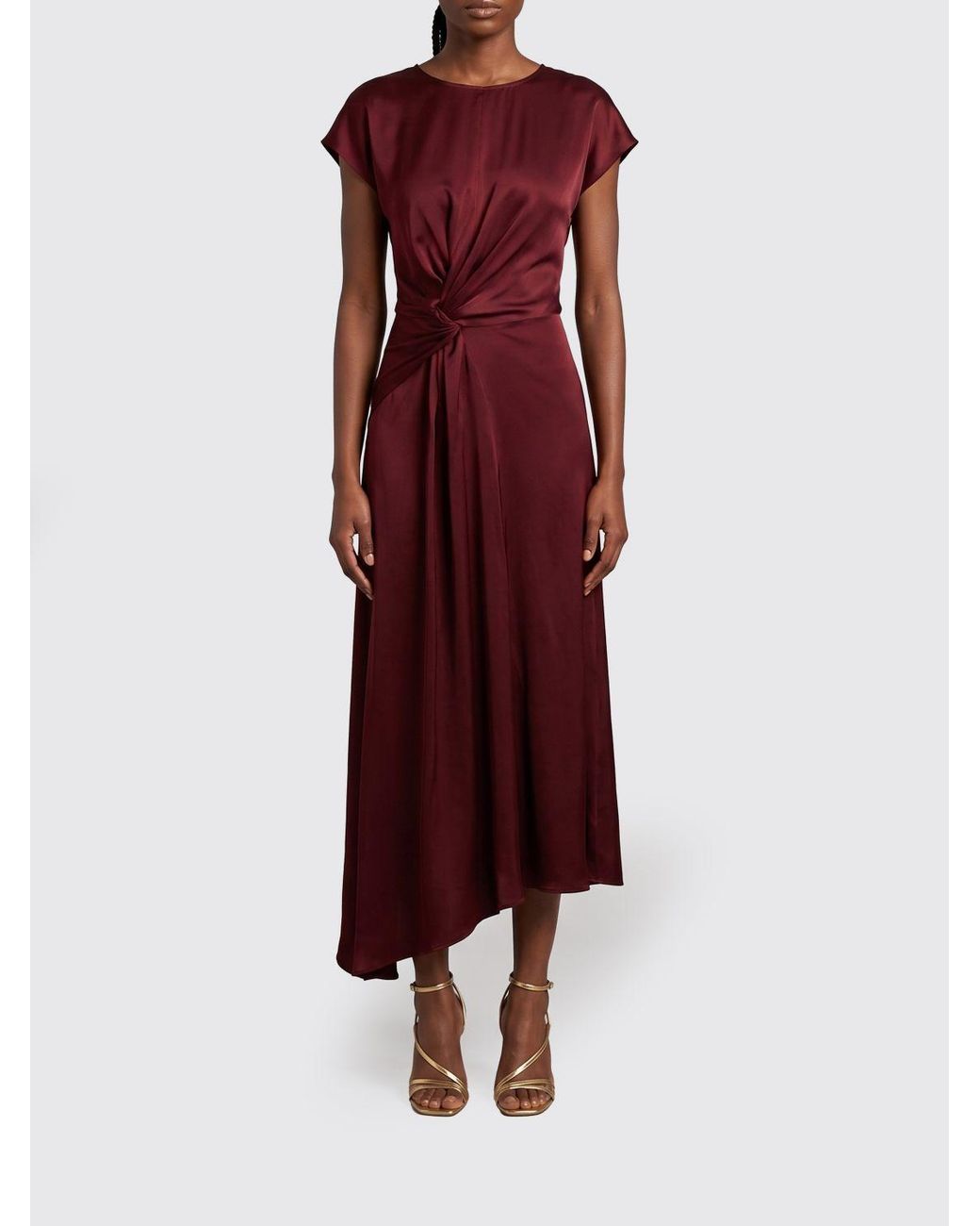 Victoria Beckham Red Aria Asymmetrical Ruched-Waist Midi Dress
