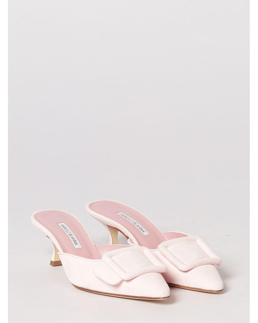 Manolo Blahnik Pink Maysale Suede Mules With Decorative Buckle