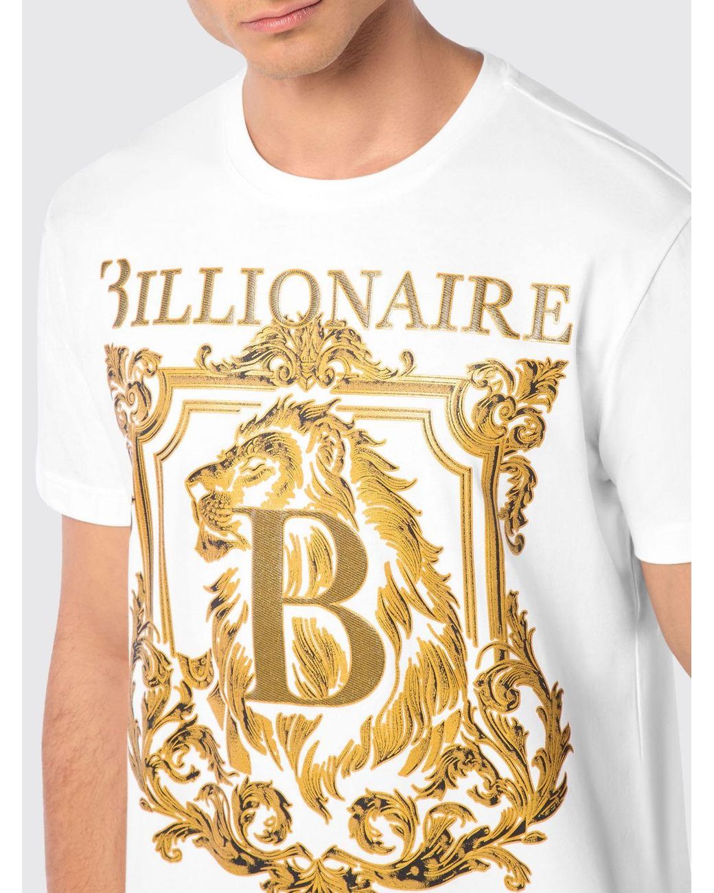 Billionaire White Embroidered Cotton T-Shirt for men