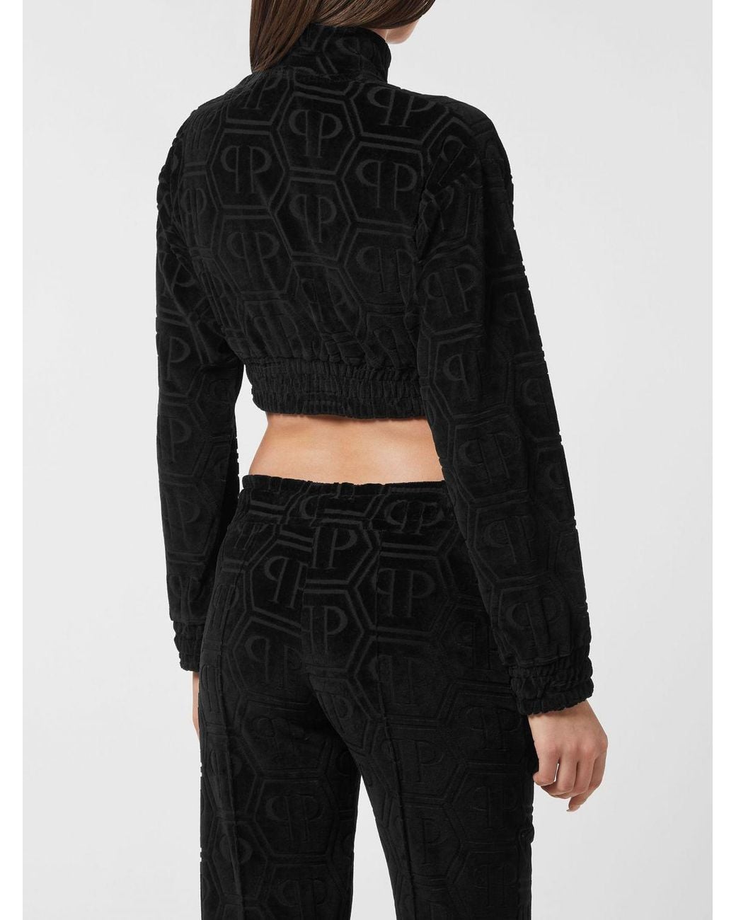 Philipp Plein Black Cotton Blend Cropped Sweatshirt