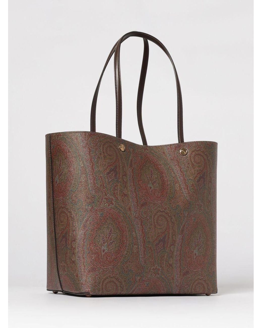Etro Brown Arnica Coated Cotton Shopper Bag With Paisley Jacquard
