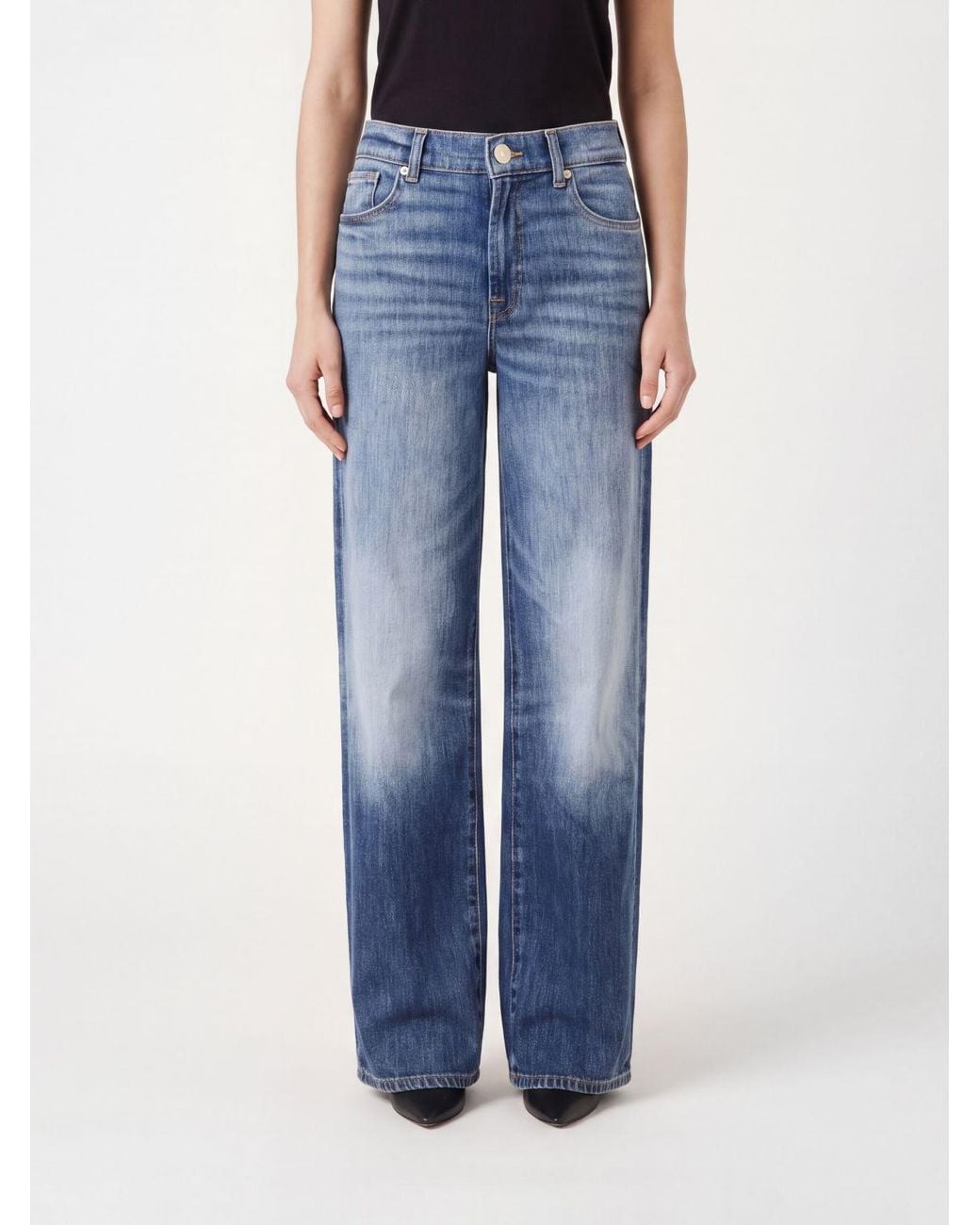 7 For All Mankind Blue Stovepipe High-Waisted Straight Jeans