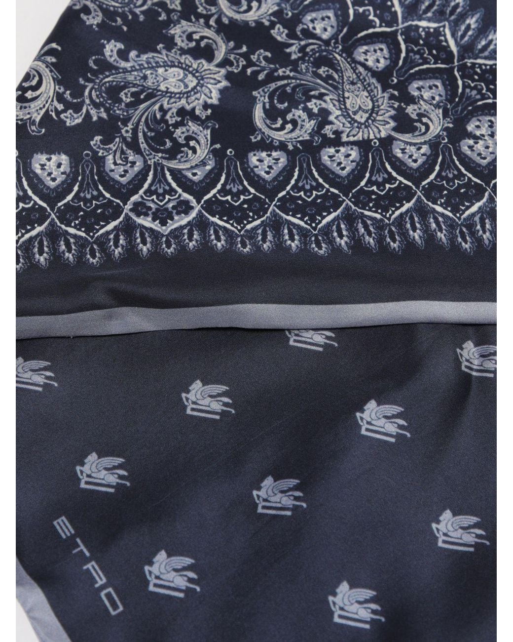 Etro Blue Paisley Print Silk Twill Bandana for men
