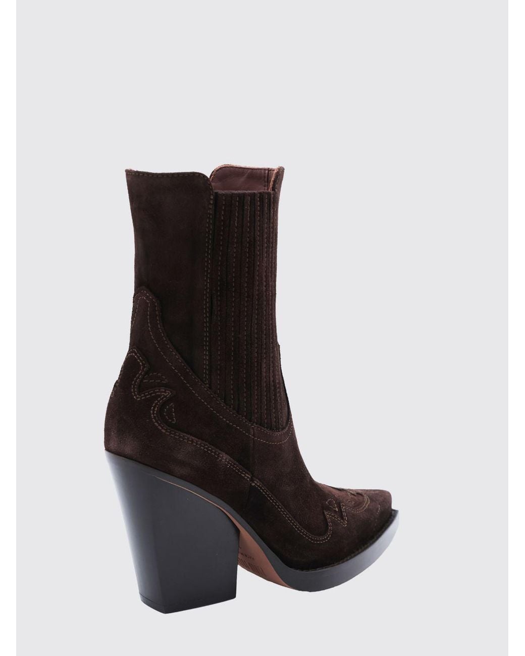 Paris Texas Brown Dallas Suede Western Ankle Boots With High Flared Heel