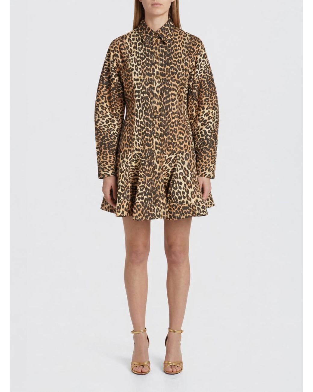 Ganni Natural Animal Print Organic Cotton Chemise Dress