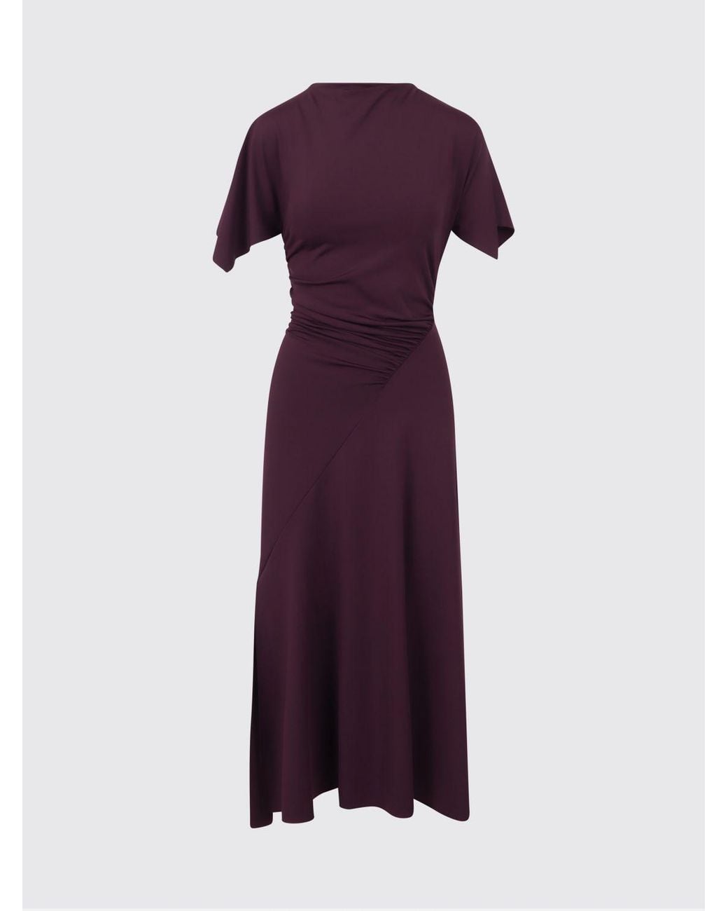 Victoria Beckham Purple Blousey Stretch-Jersey Short-Sleeved Midi Sheath Dress