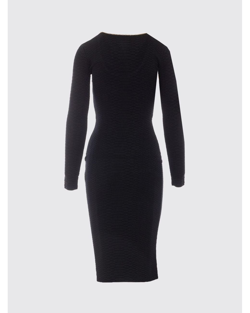 Elisabetta Franchi Blue Slim Fit Jersey Midi Sheath Dress With Long Sleeves