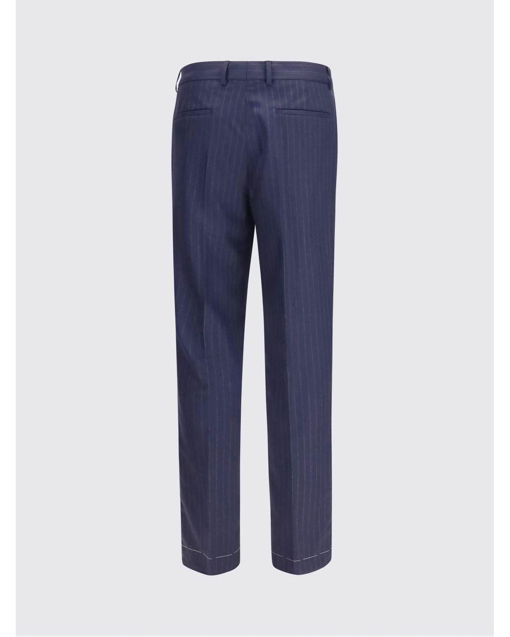 Brunello Cucinelli Blue Slim Fit Pinstripe Virgin Wool Tailored Trousers for men