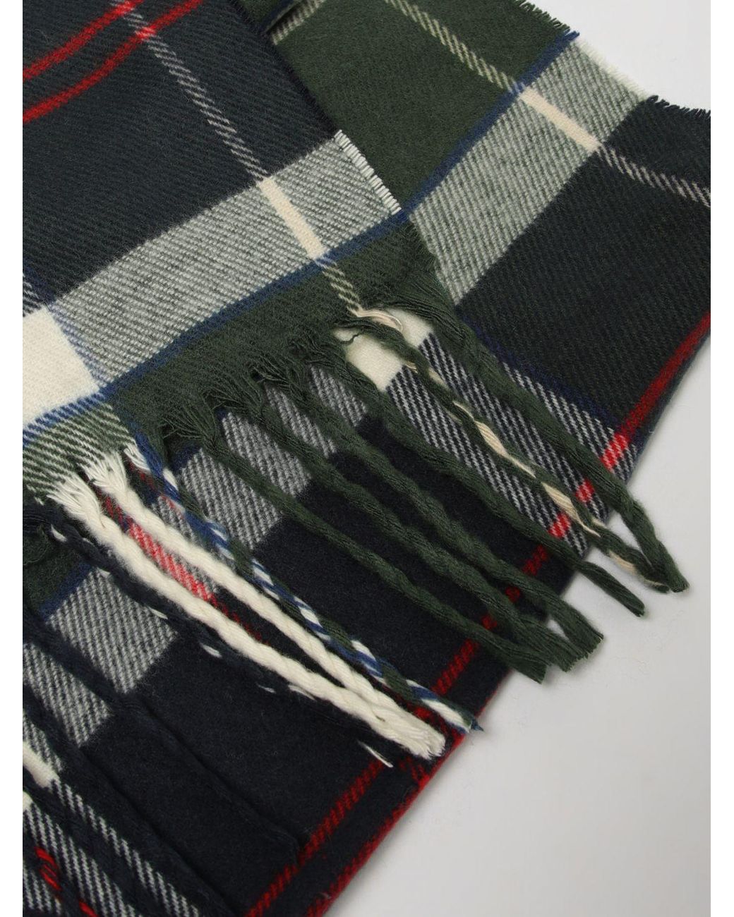 Barbour Black Tartan Pattern Acrylic Scarf With Fringed Edges for men