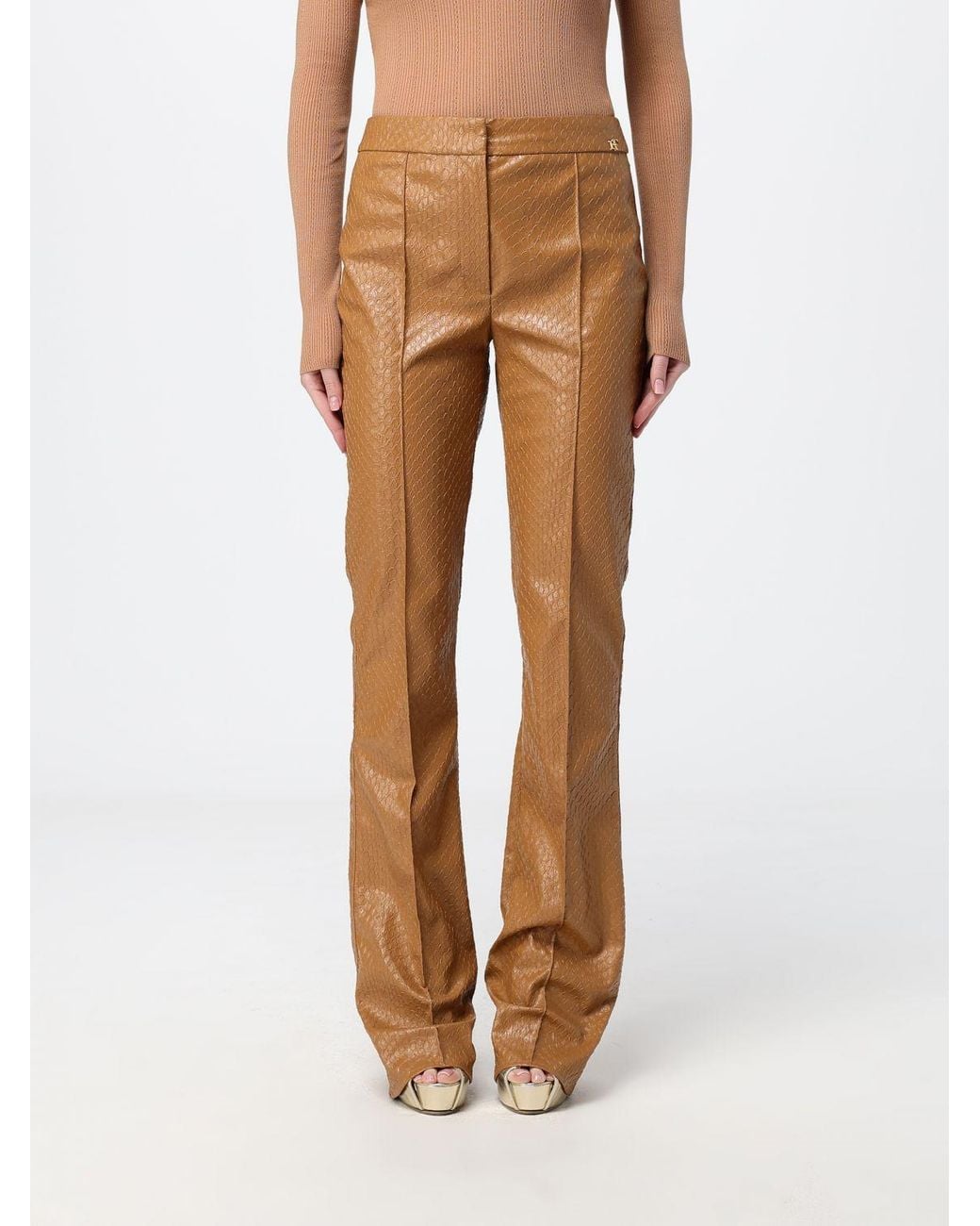 Elisabetta Franchi Natural High-Waisted Flared Trousers