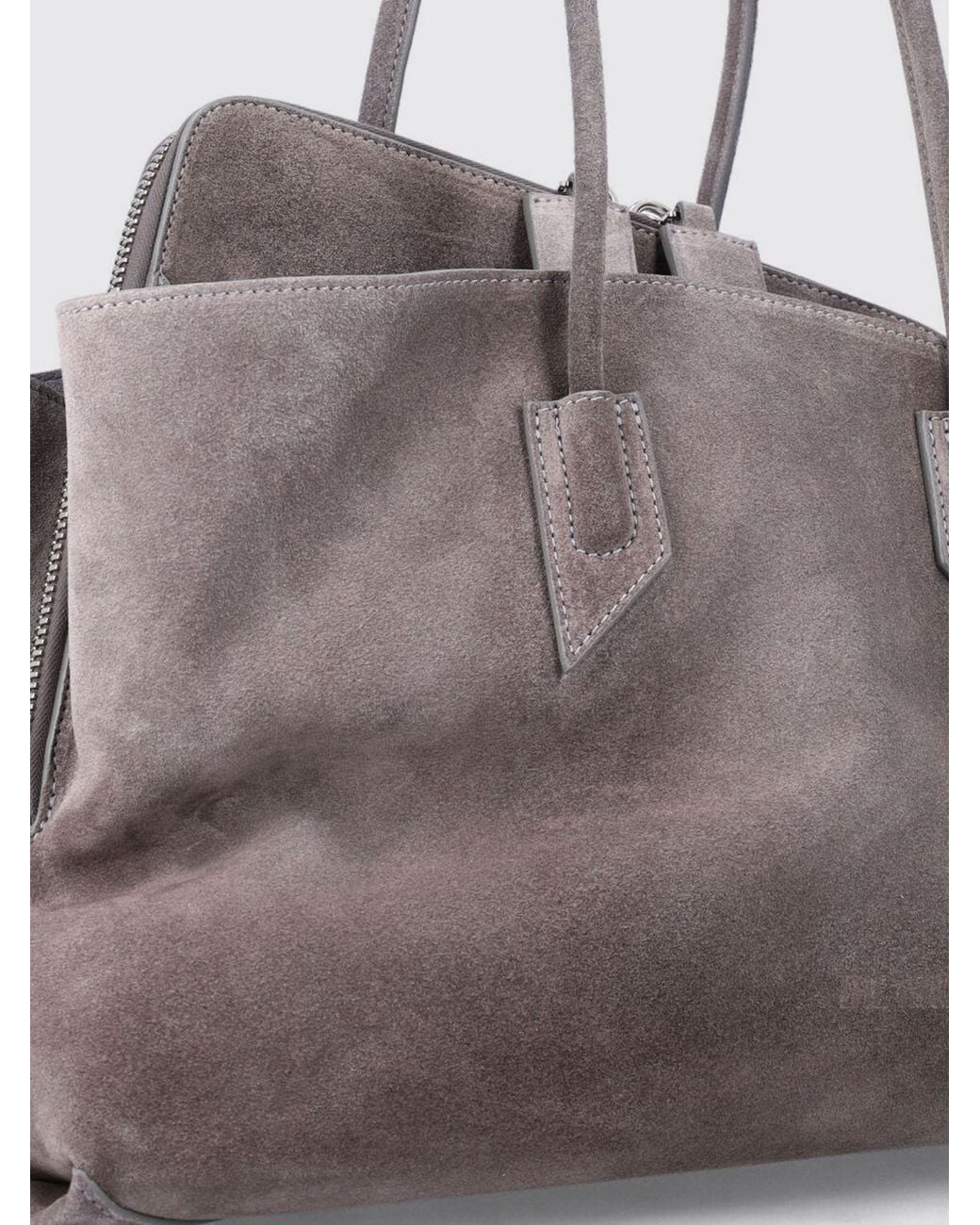 The Attico Gray La Passeggiata Asymmetrical Suede Shoulder Bag With Double Handle