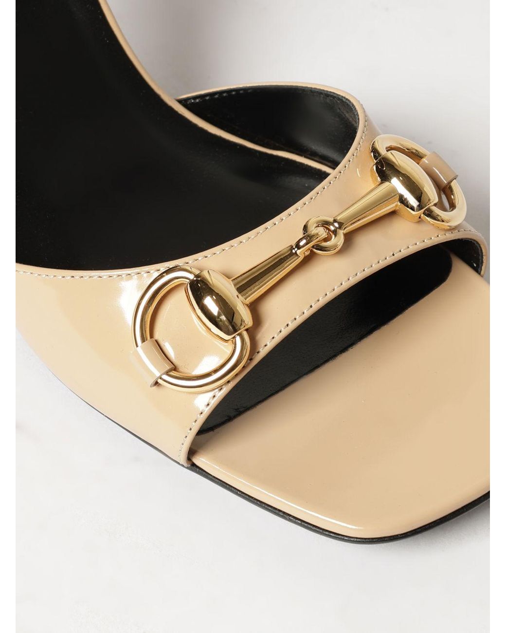 Gucci Natural Signora Brushed Leather Sandals With Horsebit Detail And High Heel