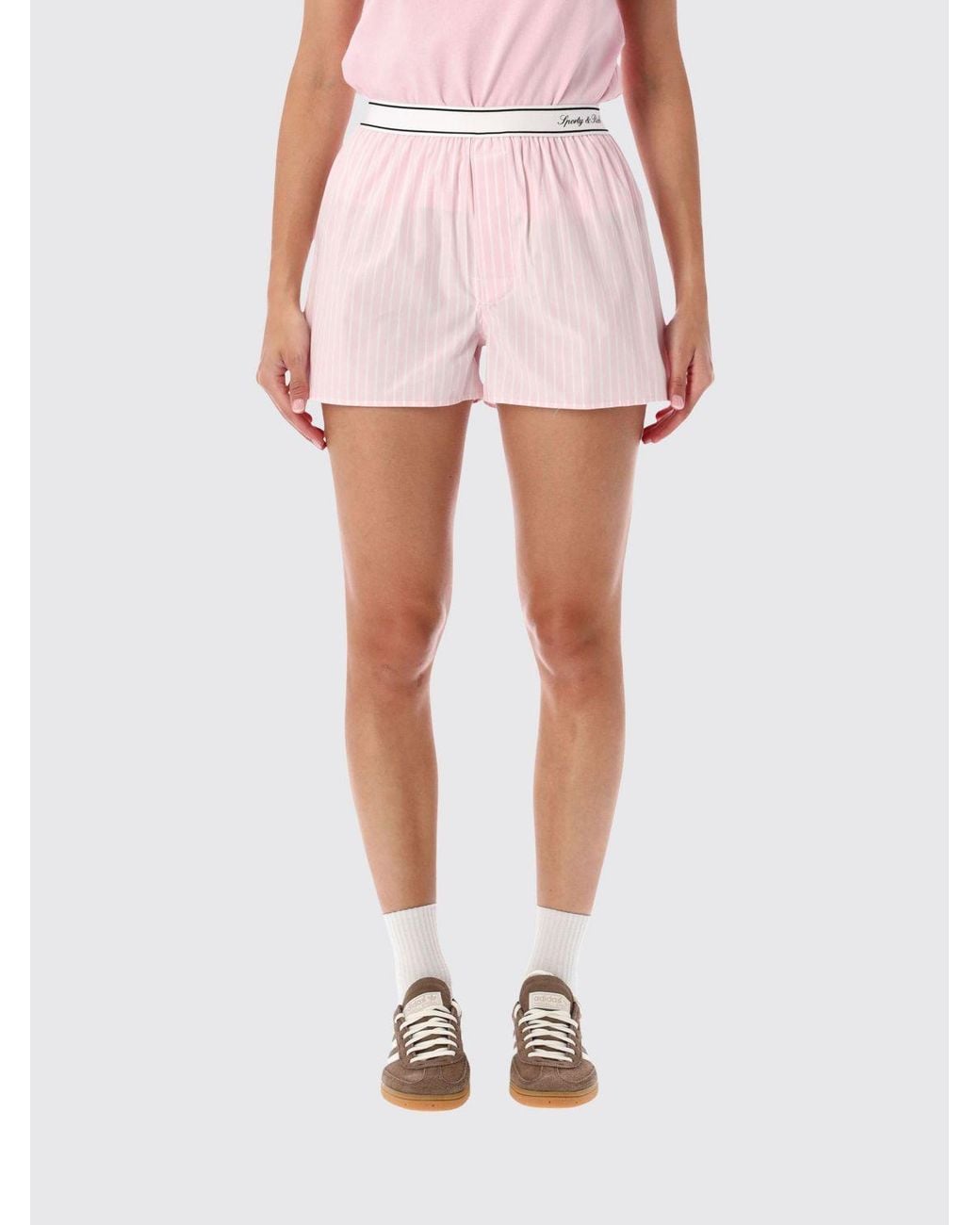 Sporty & Rich Pink Sporty &Amp Rich Striped Cotton Shorts With Logo-Embellished Elasticated Waistband