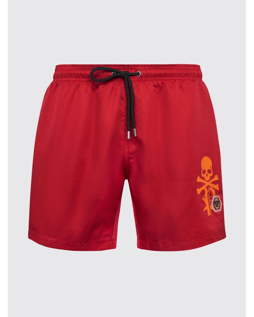 Philipp Plein Red Nylon Swimming Trunks With Elasticated Waist And Contrast Logo for men
