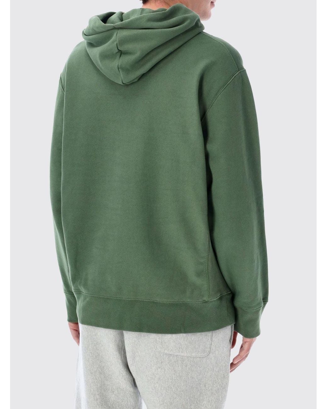 Champion Green Cotton Hoodie With Kangaroo Pocket And Drawstring for men