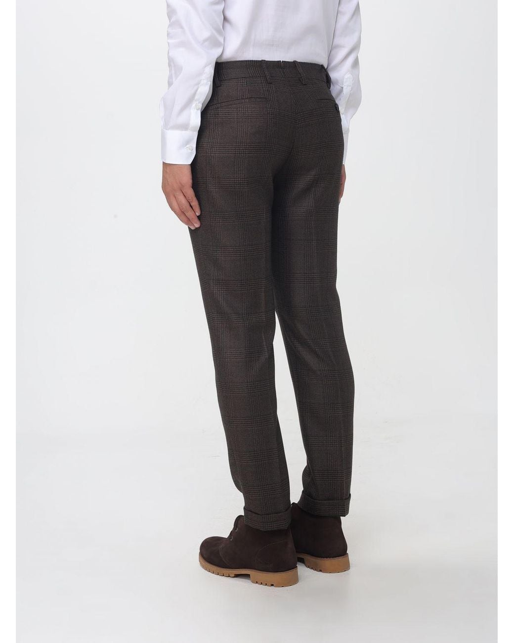 Berwich Gray Prince Of Wales Check Slim Fit Pleated Chinos for men