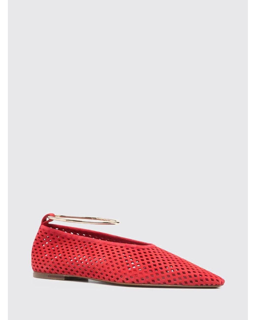 Jil Sander Red Perforated Suede Ballerinas