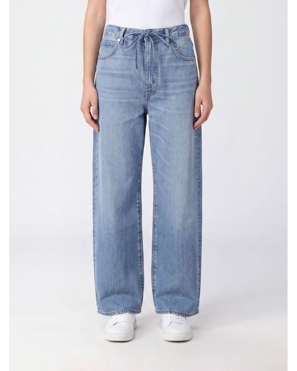 FRAME Blue The Off Duty Baggy Cotton Denim Jeans With Drawstring Waist