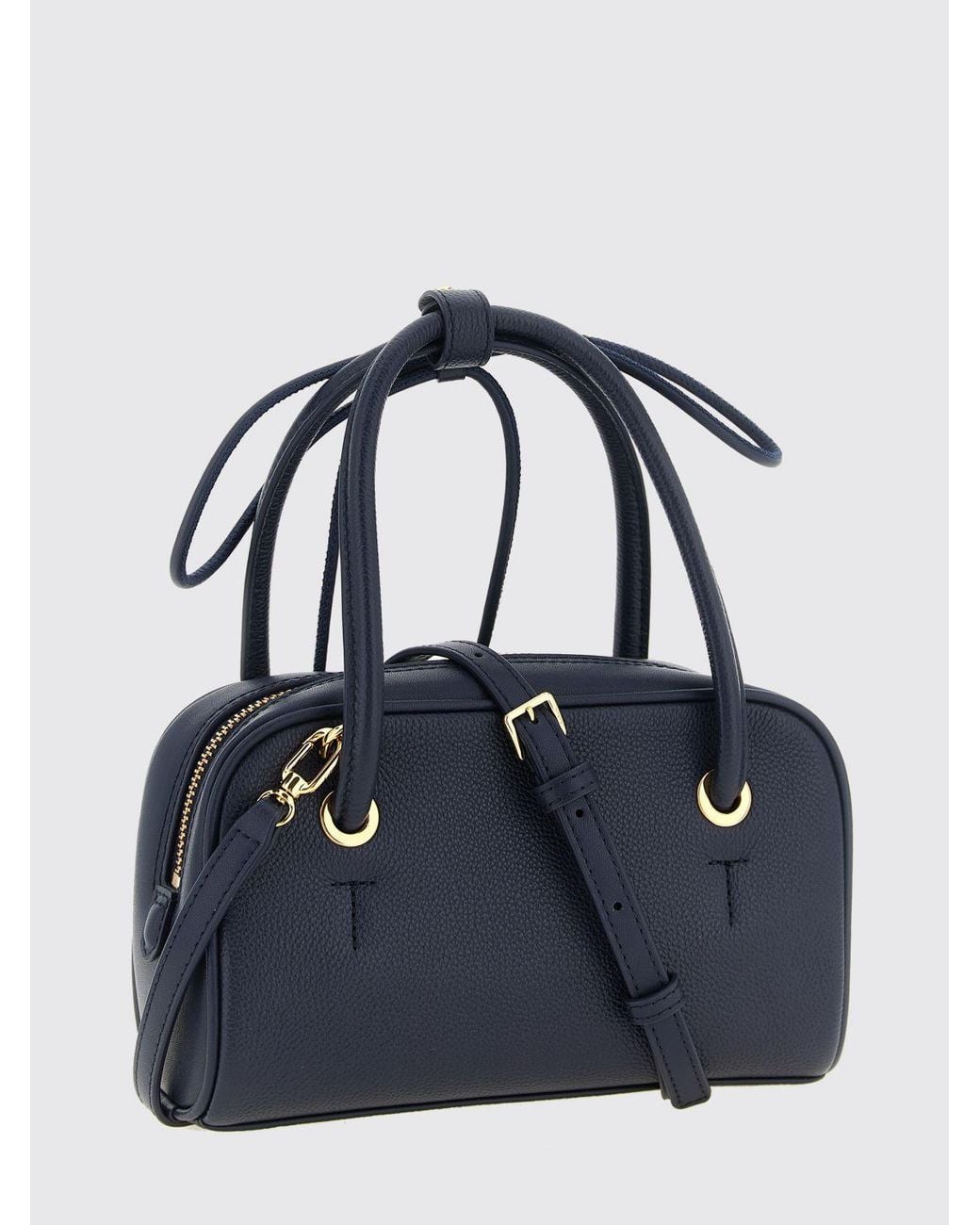 Furla Blue Poppy Mini Full-Grain Leather Handbag With Double Handle And Shoulder Strap