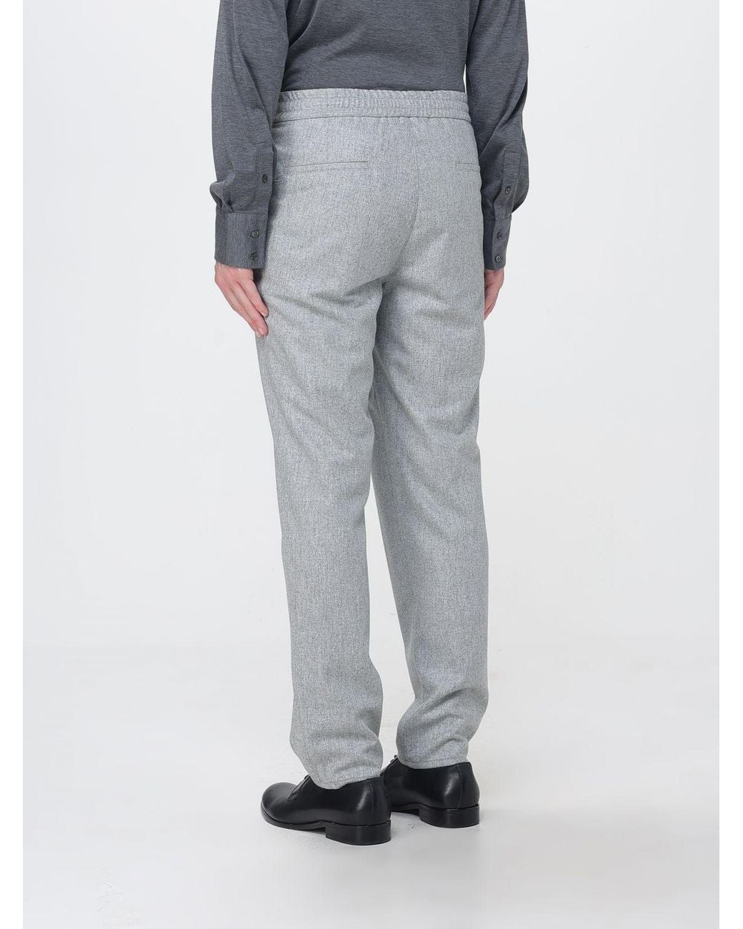 Brunello Cucinelli Gray Virgin Wool Slim Fit Trousers With Drawstring Waist for men