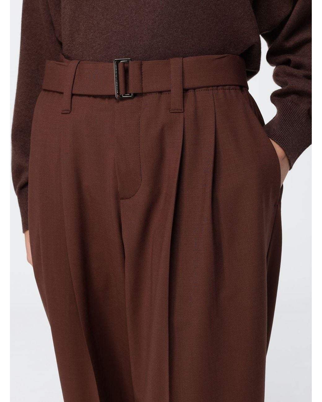 Brunello Cucinelli Brown Cropped Tailored Wool Blend Trousers With Darts