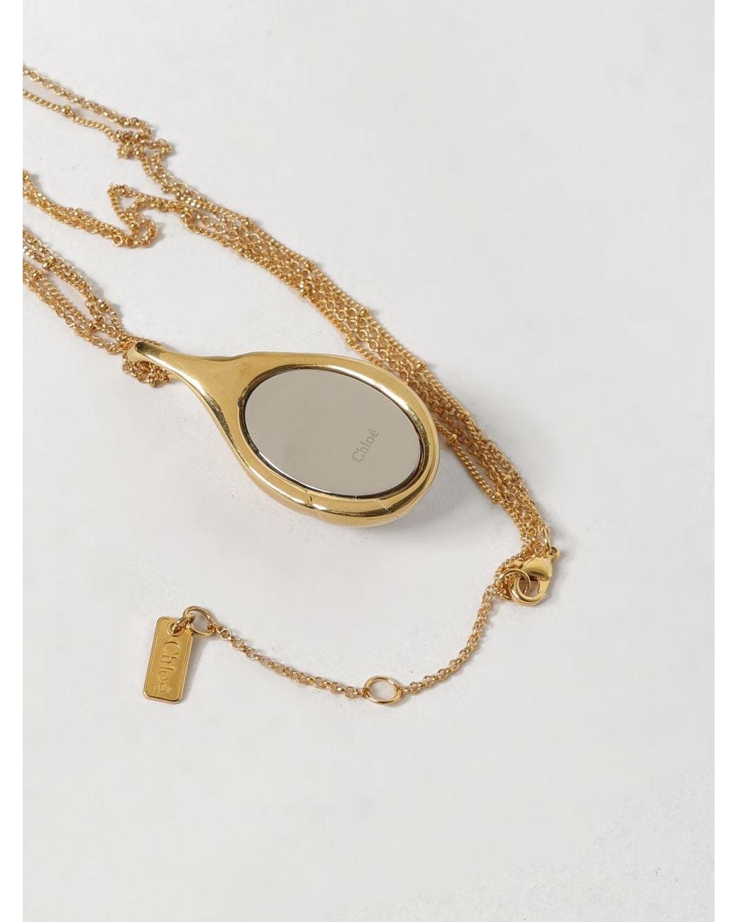 Chloé White ChloÉ -Tone Brass Necklace With Sliding Pendant And Engraved Logo