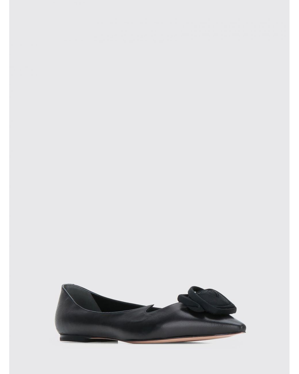 Roger Vivier Black Rose Smooth Leather Ballet Flats With Floral Appliqué