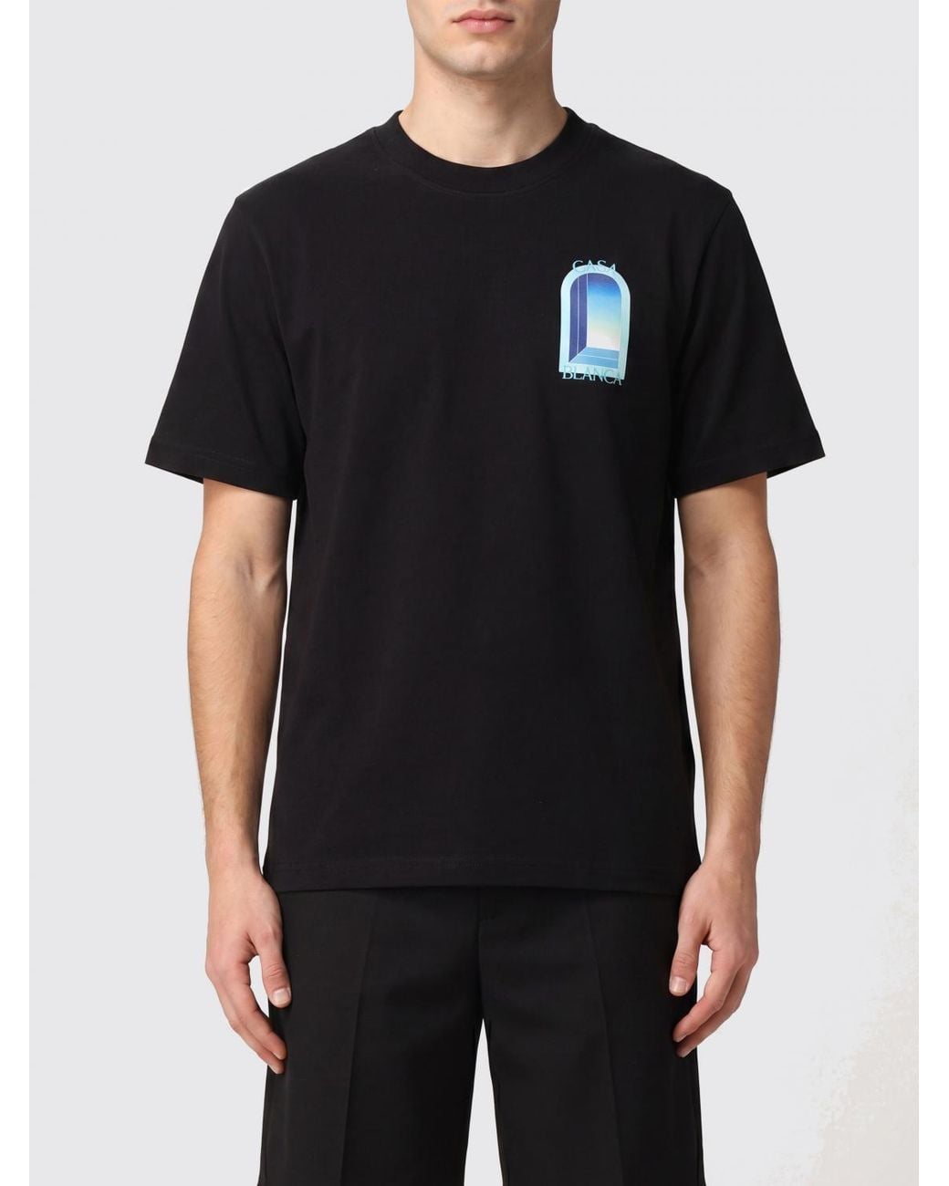 Casablanca Black Organic Cotton Crew Neck T-Shirt With Logo Print for men