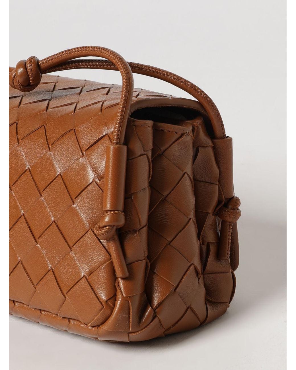Bottega Veneta Brown Notturno Woven Leather Shoulder Bag With Knotted Strap