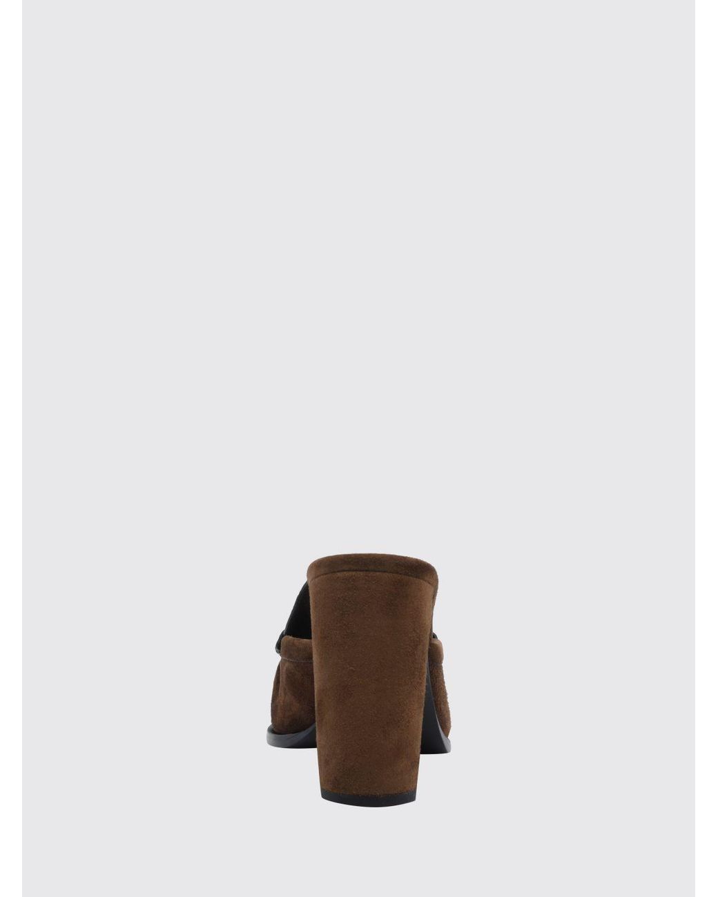 Saint Laurent Brown Le Loafer Suede Mules With High Block Heel And Ysl Logo