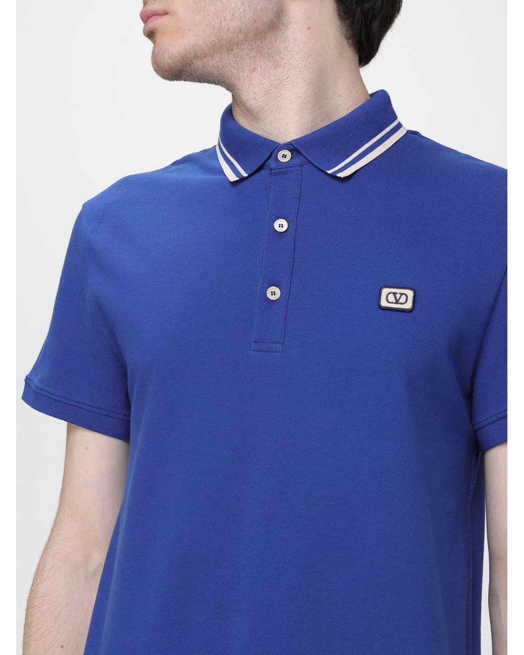 Valentino Blue Vlogo Cotton Polo Shirt for men