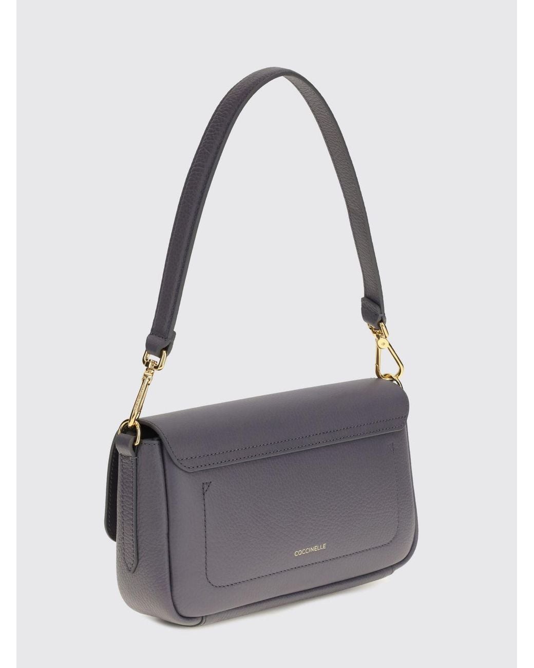 Coccinelle Gray C-Me Lock Hammered Leather Shoulder Bag With Strap