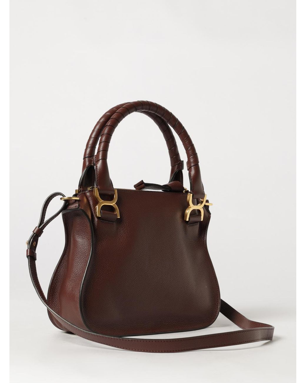 Chloé Brown ChloÉ Marcie Small Grained Calfskin Handbag With Woven Handles