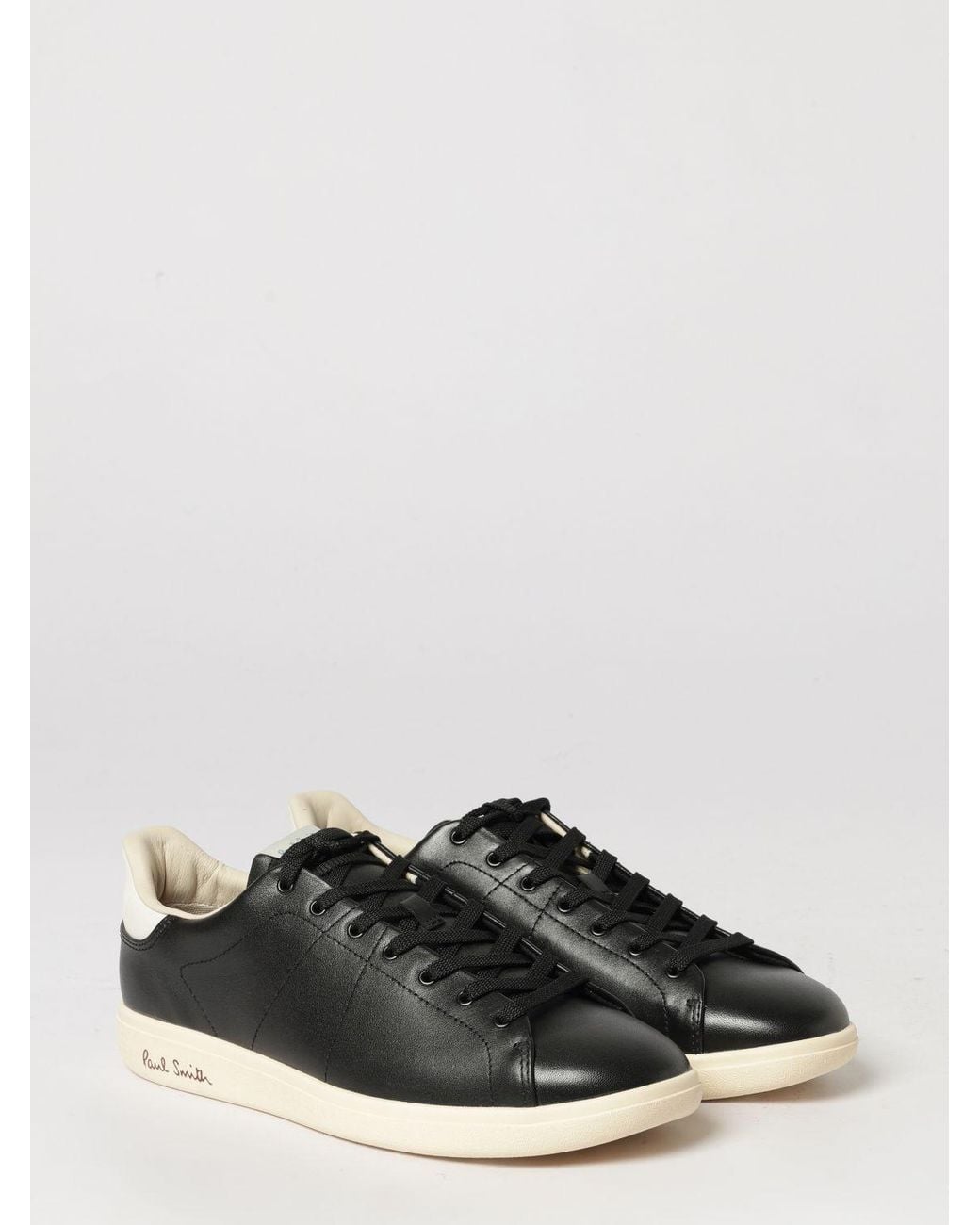 Paul Smith Black Smooth Calfskin Low-Top Sneakers With Printed Logo for men