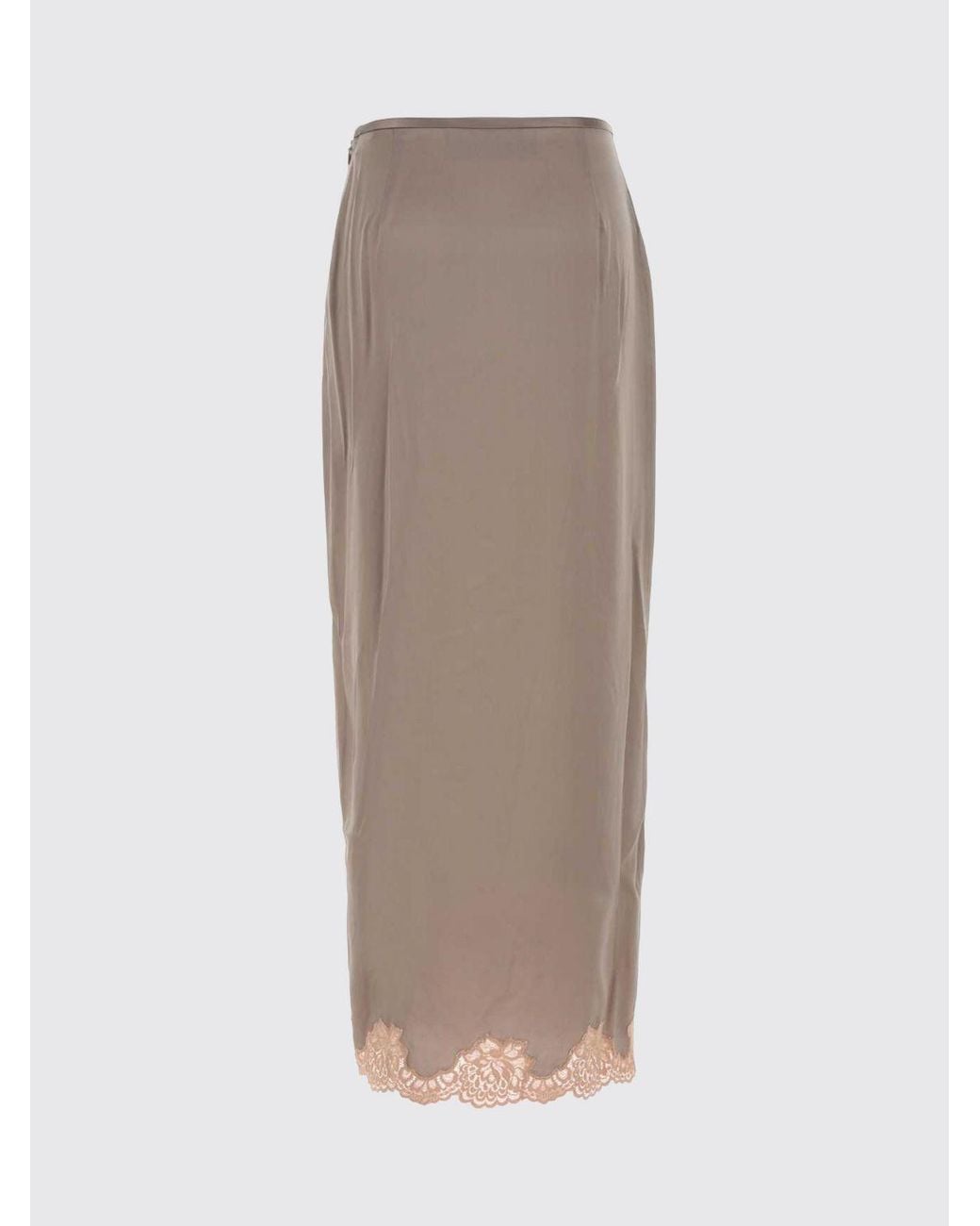 Valentino Garavani Pink Silk Midi Pencil Skirt With Lace Inserts And Front Slit