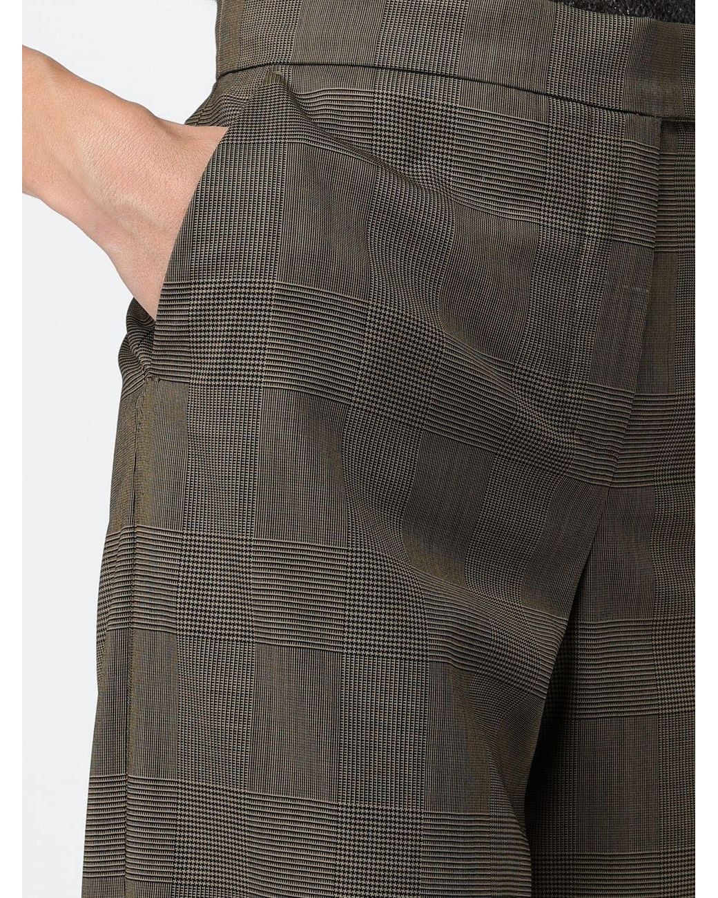 Max Mara Green Prince Of Wales Check Wool Flare Trousers