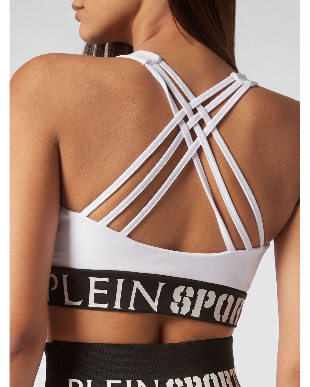 Philipp Plein White Cropped Jersey Sports Top With Square Neckline And Jacquard Logo
