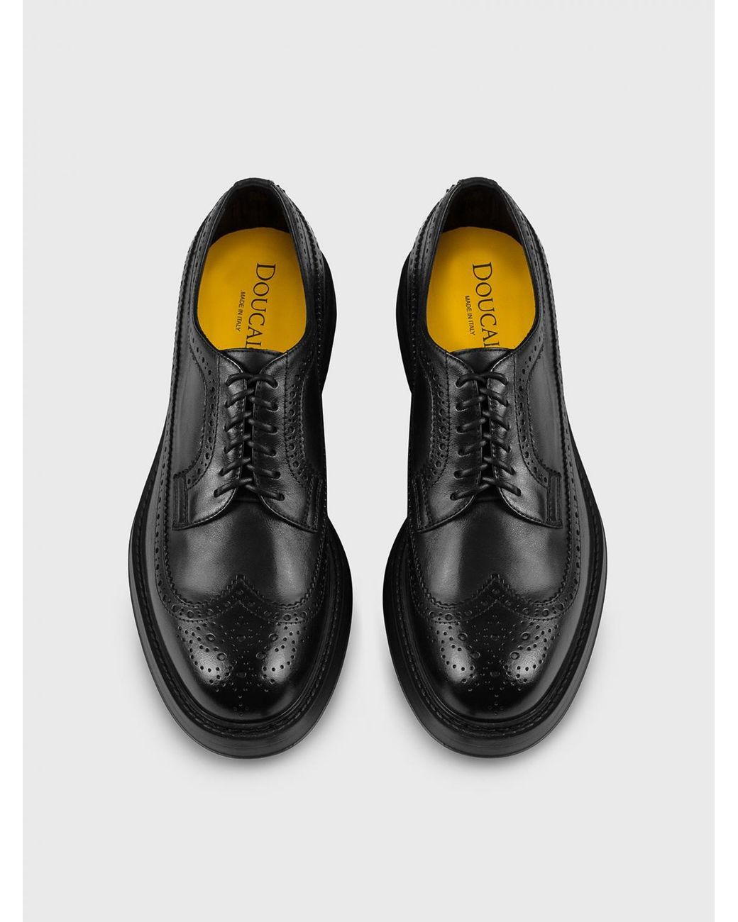 Doucal's Black Leather Derby Shoes With Brogue Motif for men