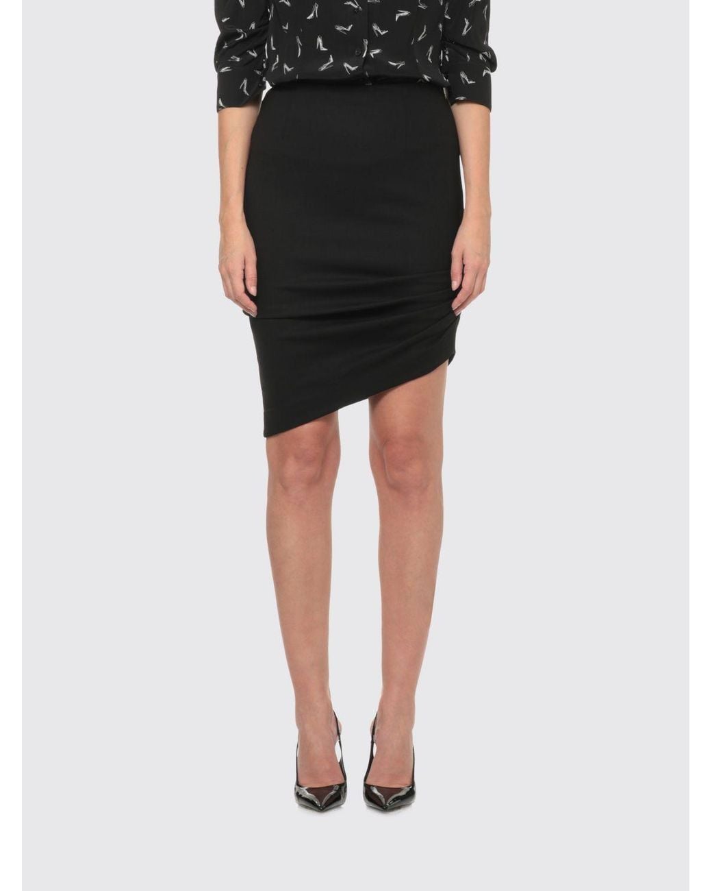 Carolina Herrera Black Asymmetrical Slim Fit Virgin Wool Pencil Mini Skirt